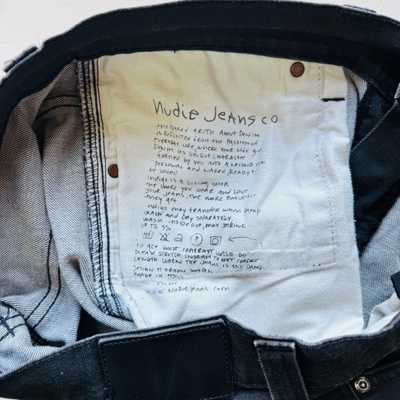 Nudie Jeans Co Lean Dean Black Stretch Denim Jeans 33x31 Slim Tapered Made Italy - Picture 4 of 10